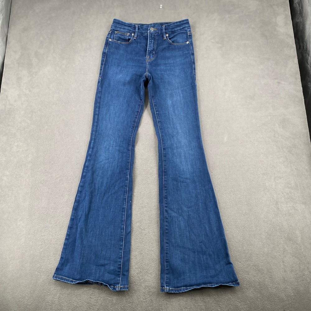 Good American Good Legs Flare Jeans Blue High Rise Denim Pants Sz 2/26